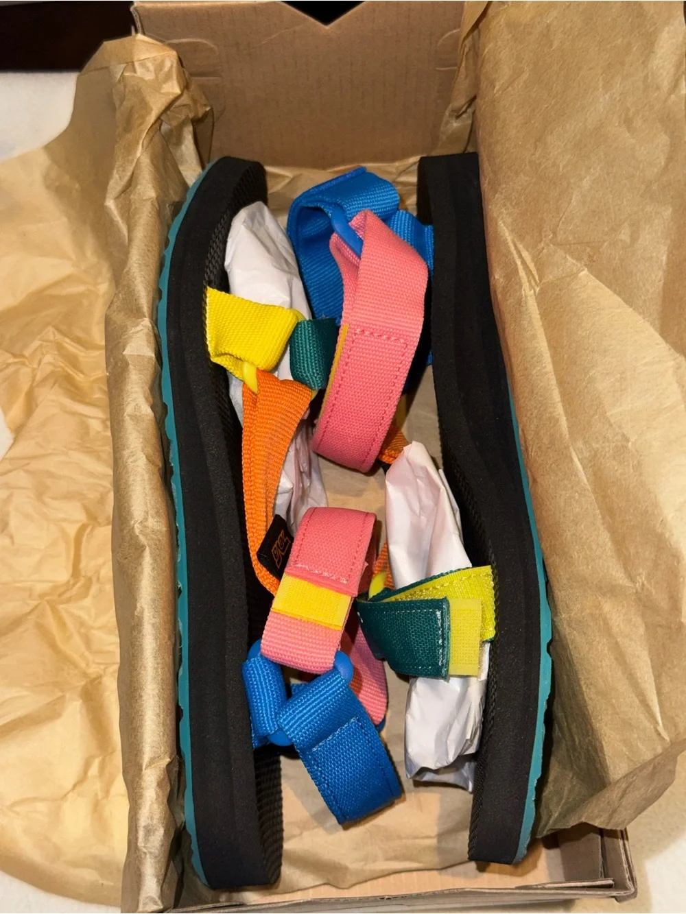 Teva Original Universal sandals in a 90s multi-color pattern